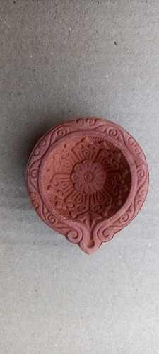 Carving Handmade Red Clay Diwali Diya For Festivals Occasion, Red Color 6 Inch