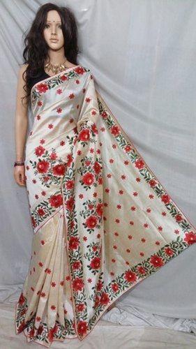 Offwhite Off White Color Very Soft Ladies Assam Silk Saree With Full Embroidery Work