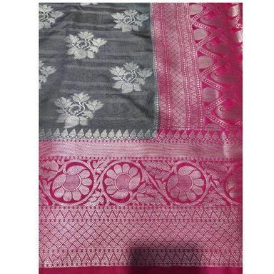 Cotton Party Wear Fancy Border Design Ladies Saree With Grey And Pink Color And Silk Fabrics