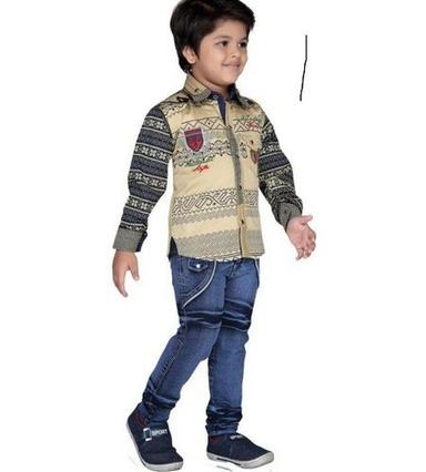 100% Cotton Comfortable Denim Kids Shirt And Jeans Set With Multi Color Age Group: 9