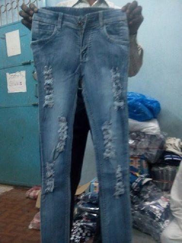 Blue Girls Damage Jeans Fashionable Print Excellent Tearing Strength Age Group: >16 Years