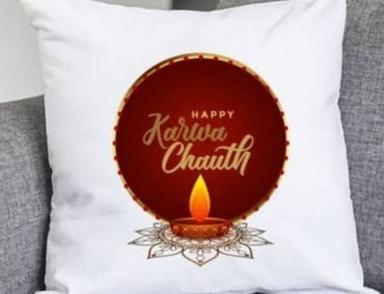 White Happy Karwa Chauth Printed Cushion For Home Decoration Light Weight And Durable