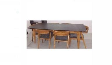 Handmade Brown Rectangle Wooden Dining Table Set With Six Wooden Chairs