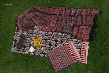 Black & Maroon Cotton With Kota Doria Printed Ladies Salwar Suit