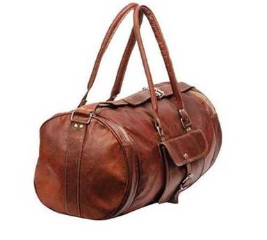 Brown Plain Genuine Leather Duffle Bags For Travel