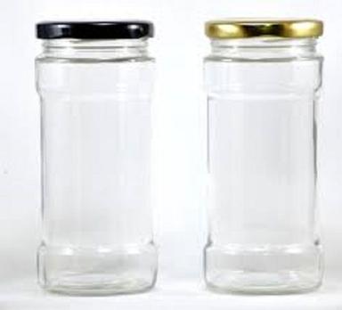 Plain Long Durable Transparent Glass Jar With Black And Golden Crown Cap For Domestic Use