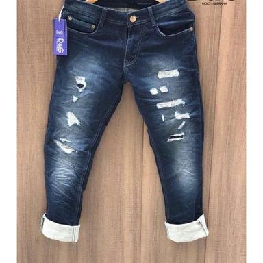 100 Percent Stretchable And Comfortable Dark Blue Printed Ripped Jeans Age Group: 13-15 Years