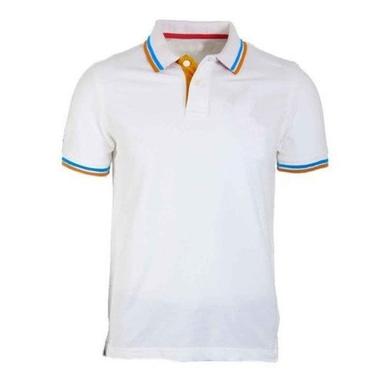Cotton White Color T-Shirt With Polo Neck And Short Sleeves, Normal Wash