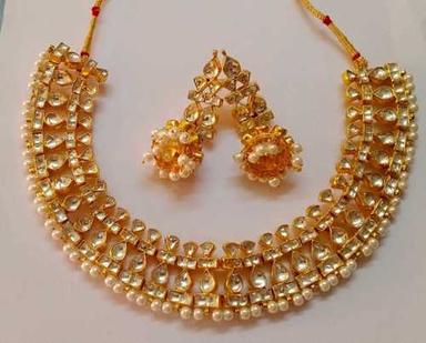 Gold Charm Necklace Set With Two Earrings For Party Wear Gender: Women'S