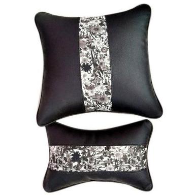 Skin Friendly Autofit Black Leather Neck Rest Car Seat Cushions (Set Of 2 Pieces)