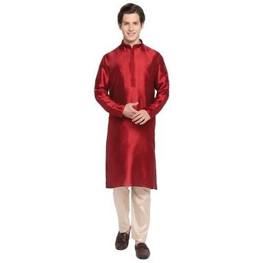 Plain Full Sleeve 100 % Cotton Mens Red Kurta For Party Wear Decoration Material: Beads