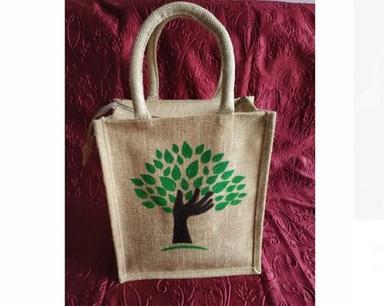 Moisture Proof 100% Eco-Friendly Light Brown Tree Printed Jute Lunch Bag For Food Or Beverages Storage