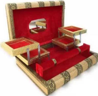 Decorative Wooden Jewelry Box In Rectangular Shape And Golden Red Color Design: Modern