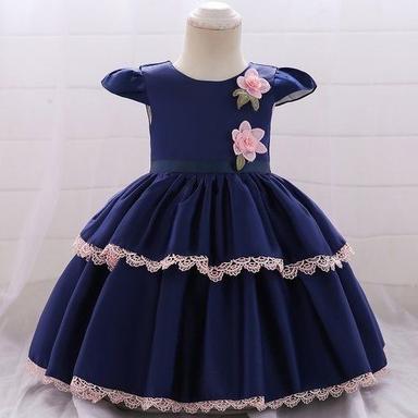 Round Neck Short Sleeve Lightweight Comfortable Blue Baby Girl Designer Dress Age Group: 5-10 Year