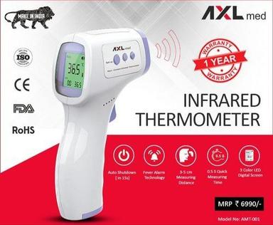 White And Purple Plastic Axl Med Infrared Thermometer With Digital Display Temperature Range: 35-42.1 Celsius (Oc)