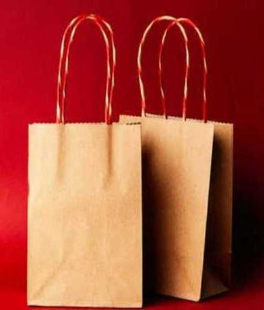 Brown Paper Bag With Handle For Gift Packaging And Shopping, Machine Made