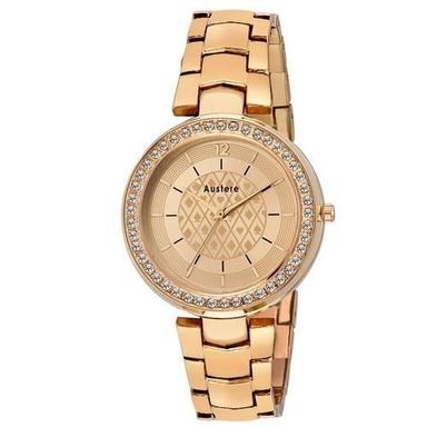 Golden Color Round Dial With Metal Strap Designer Wedding Wear Hand Watch For Ladies