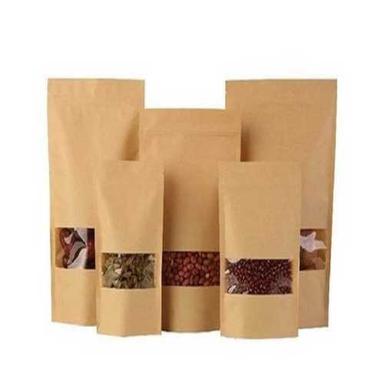 Brown Crafts Paper Zipper Pouches In Single Layer Lamination For Food Packaging
