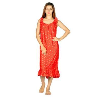 Red Extra Stylish And Comfortable Sleeveless Ladies Polka Dot Printed Nightwear 