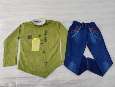 Denim Blue And Green Color Full Sleeves Stylish Comfortable Boy'S Fancy Baba Suit
