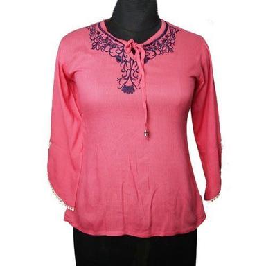 Pink With Blue Peach Stylish Good Looking Women'S Tops For Casual And Regular Wear