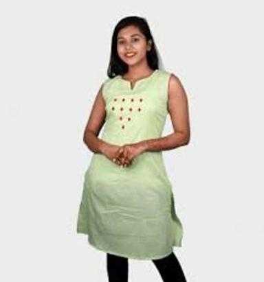 Indian Ladies Cotton Sleeveless Embroidered Kurti 