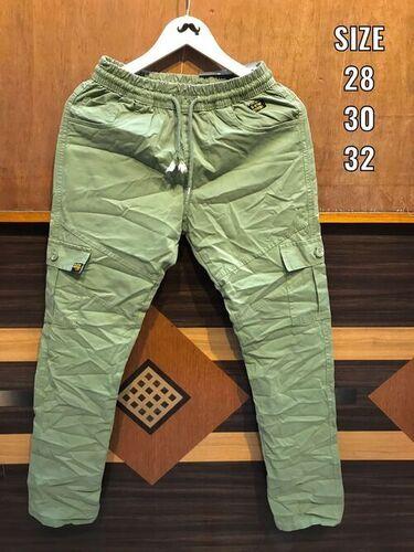 Plus Size 100% Pure Cotton Green Pocket Fly Boys Trousers For Daily Wear