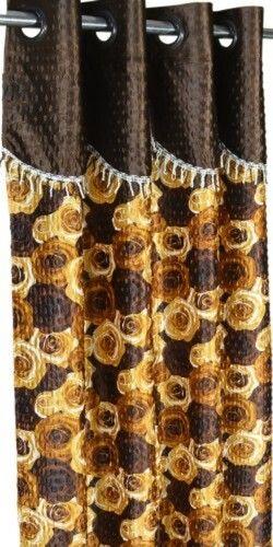 Mix  Polyester Fabric Flower Printed Brown And Golden Curtain 