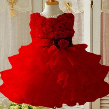 Gorgeous And Beautiful Easy To Wear Breathable Skin Friendly Red Party Wear Dress For Girl Age Group: 2-3