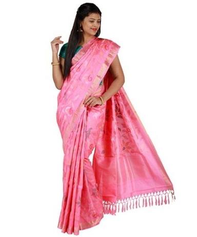 Patch Work Women Party Wear Light Weight Beautiful Elegant Printed Pink Cotton Silk Saree