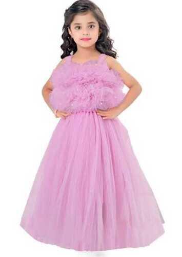 Pink Girls Sleeveless Round Neck Lightweight Full Length Fancy Designer Baby Frock 