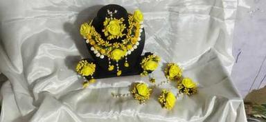 Yellow Artificial Attractive Designer Party Wear Flower Necklace Set With 8 Piece Charm Earrings