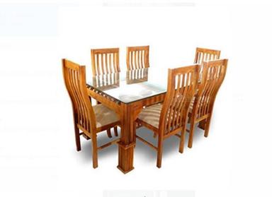 Handmade Brown Wooden And Glass Dining Table Set With 6 Chairs Glass, Thickness 5 Mm