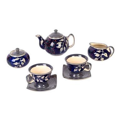 1 Kettle Porcelain Blooming Leaves Ceramic Blue Tea Set 