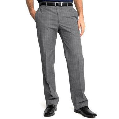 Grey Superior Grade Regular Fitting Pure Linen Checked Men'S Casual Pants