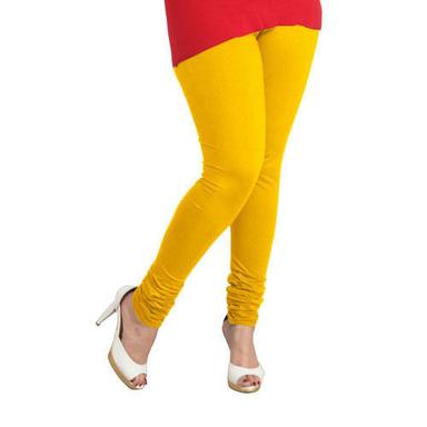 No Fade Yellow Plain Casual Wear Cotton Leggings For Ladies