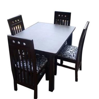 Painted Square Dark Brown 4 Seater Neem Wood Dining Table Set