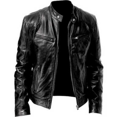 Plain Black Color Lather Jacket For Winter Season, Suitable For Mens, Full Sleeves