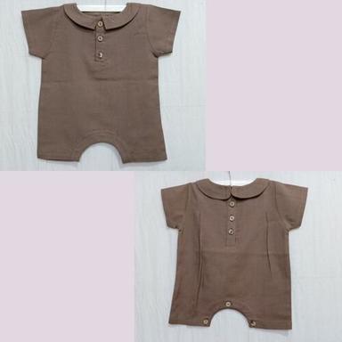 Good Quality Materials, Soft And Comfortable To Wear Kids Cotton Romper In Brown Shade For Summers  Size: Small