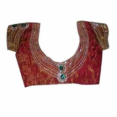 Traditional Wear Breathable Maroon Stone Work Embroidered Blouse