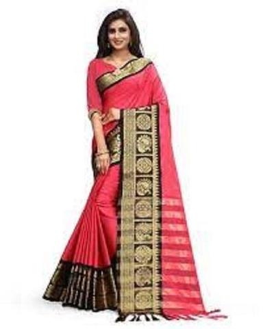 Party Wear Pink And Black Cotton Silk Saree With Comfortable And Stylish Fabric
