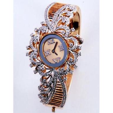 Golden Diamond Watch For Ladies