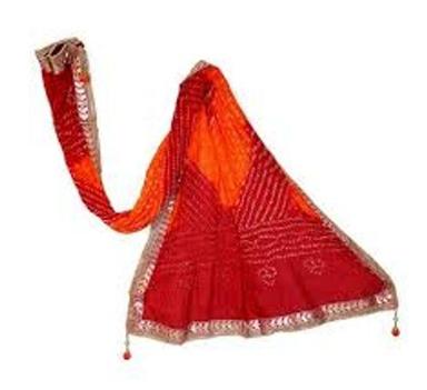 Red  Indian Traditional Look Printed Silk Bandhani Design Dupatta 