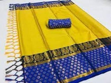 South Yellow Fashionable Cotton Silk Ladies Saree With Blouse Piece Set For Casual Wear