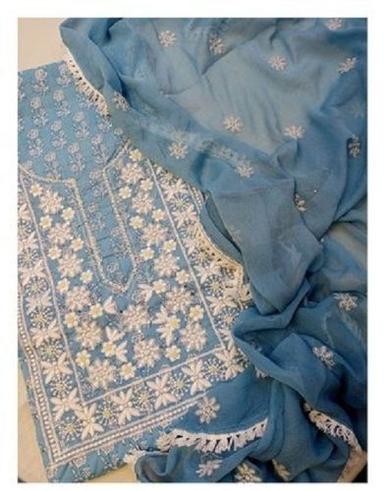 Dry Cleaning Blue Color Cotton Silk Fabric Designer Unstitched Salwar Suits For Ladies At Home And Offices