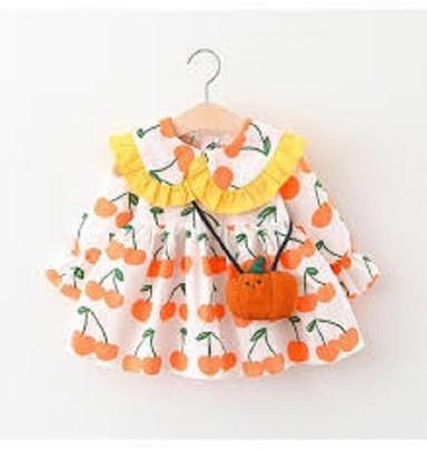 Yellow And White Color Cotton Fabric Baby Frock For Casual Wear Up To 24 Months Old  Bust Size: 3 Inch (In)
