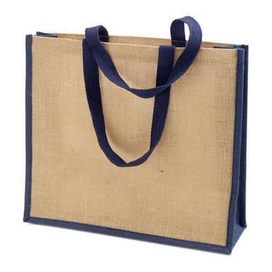 Borwn Classic Elegant Look Easy To Carry Brown And Blue Plain Jute Bags