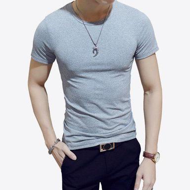 Grey Men Light Weight Breathable Comfortable Casual Wear Plain Gray Short T-Shirt