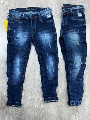 Washable Comfortable And Skin Friendly Denim Blue Slim Fit Stretchable Material Men'S Jeans 