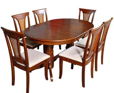 Machine Made Brown And White Seat Dining Table Set With Six Chair For Home Dining Room